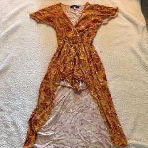 Floral mustard and red romper dress